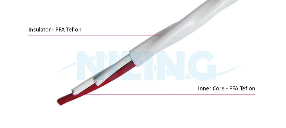 RTD is a device with a typical resistance of 100 Ohm at 0°C. Its resistance varies as the temperature changes, and can typically measure temperature of up to 850°C. The relationship between resistance and temperature is relative linear. Passed UL VW-1 Vertical fire test and multiple IEC tests, proven to be low smoke density, halogen free, and flame retardant.